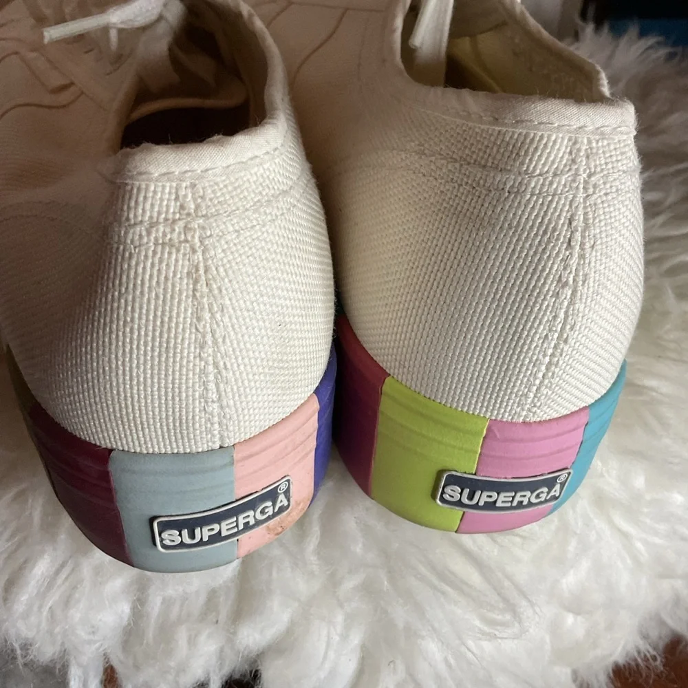 Superga White Platform 2790 Lace Up Rainbow sneakers 41.5/10